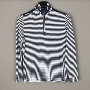 Bugatchi Men’s Navy and White Striped Zip-Up Sweater